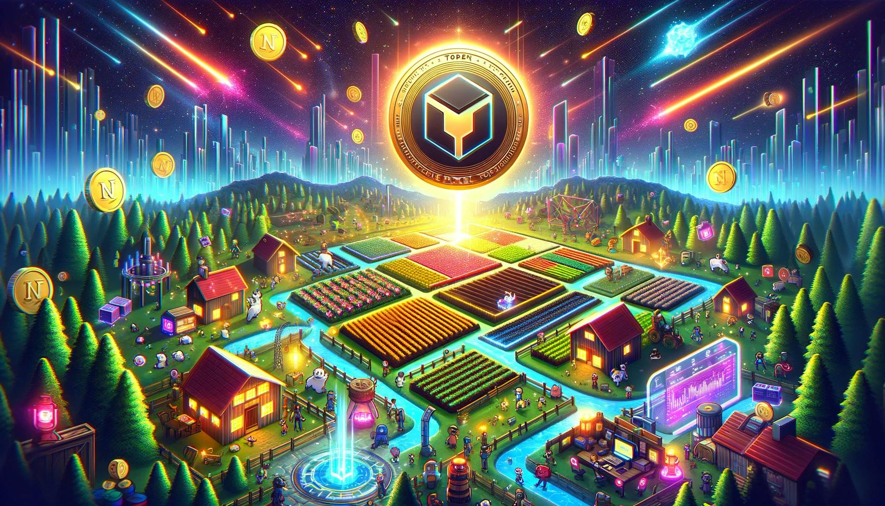 DALL·E 2024-02-20 12.36.41 - Visualize a vibrant and dynamic scene that celebrates the launch of the PIXEL token in the world of crypto gaming. Imagine a digital landscape filled